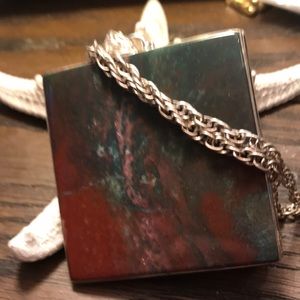 Huge Bloodstone Pendant on Thick 925 Chain